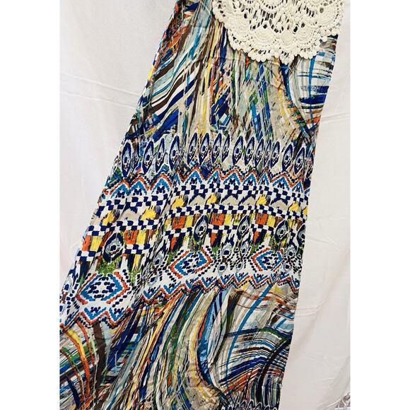YA Los Angeles Maxi Dress Boho Artistic Print Crochet Flowy Hippie Festival Y2K - Picture 9 of 11